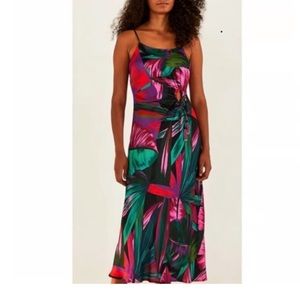 FARM RIO NWOT Medium Midnight Leaves Cut Out Midi Dress with beaded tassels
